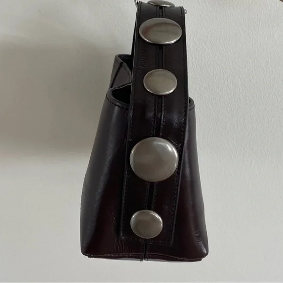 NWT ZARA SRPLS Maroon Studded Leather Mini Bowling Bag - Picture 5 of 6